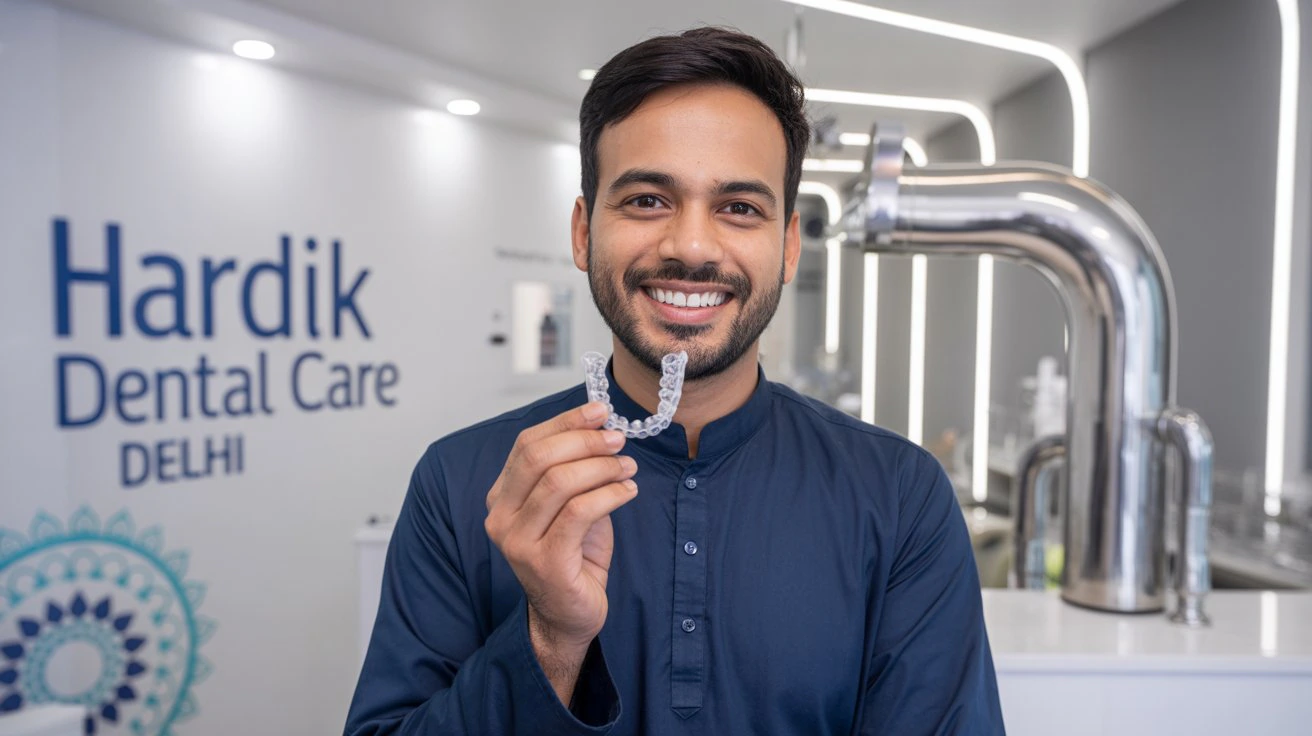 Clear Aligners for Discreet Treatment Patient with clear aligners at Hardik Dental Care in Uttam Nagar