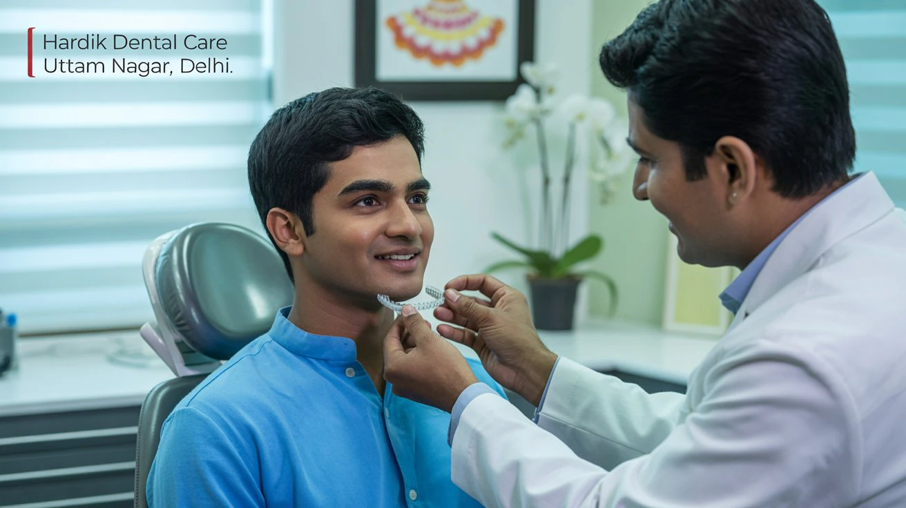 Patient undergoing orthodontic treatment at Hardik Dental Care in Uttam Nagar